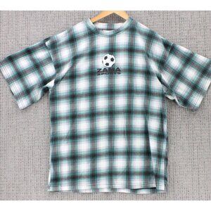 Vintage ZAMA Shirt Mens XL Gray Plaid Short Sleeve ZAMA Sports Soccer USA 90s